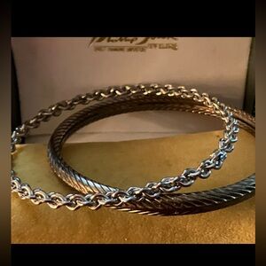 New Silver and Gold Bangle Set. David Yurman Style in Box